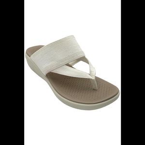 BZees Women's Canvas Bright Thong Wedge Sandal White - Medium